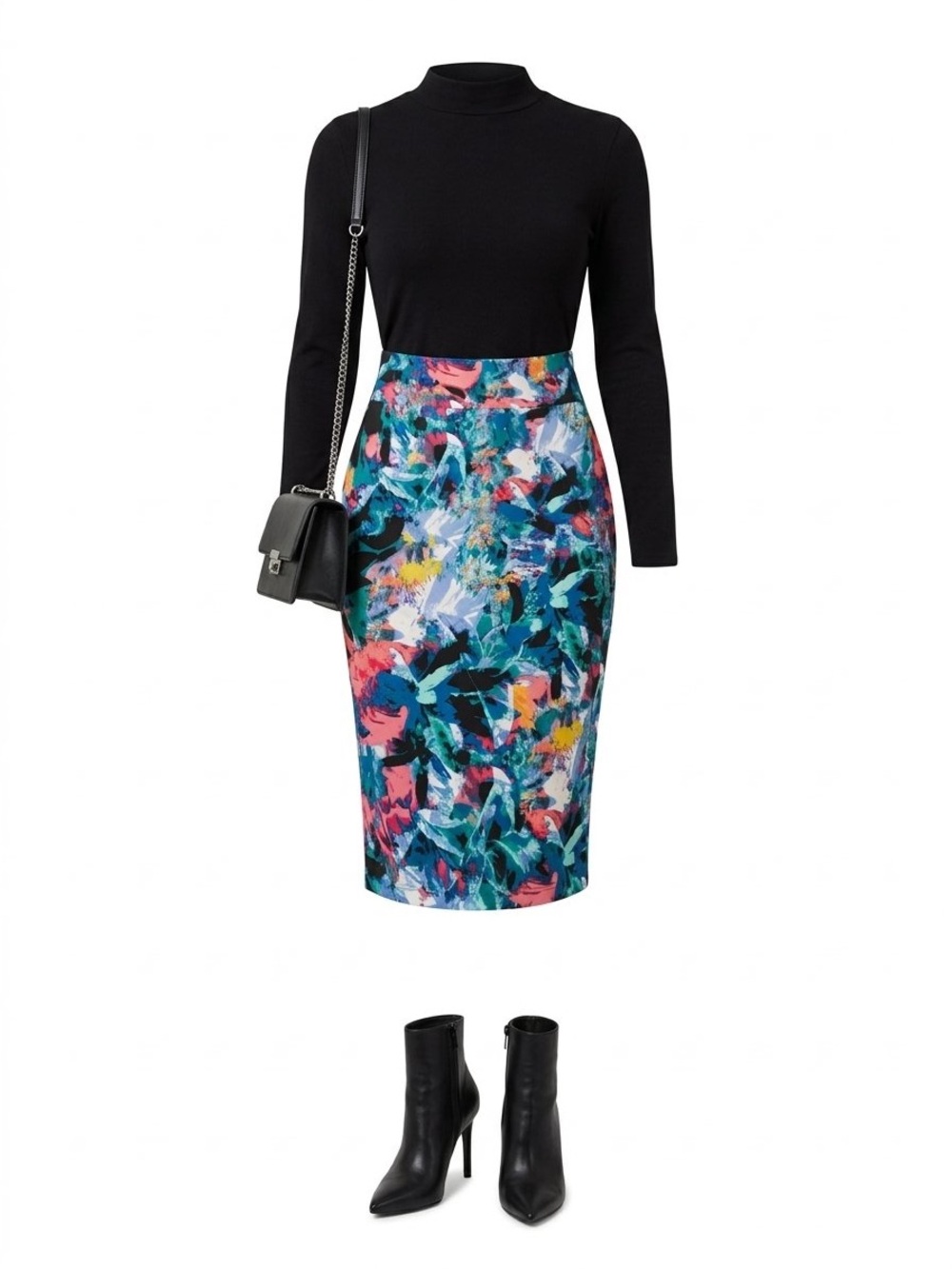 Thalia Sodi Multicolor Abstract Pencil Skirt with Pink, Blue, Green & Black